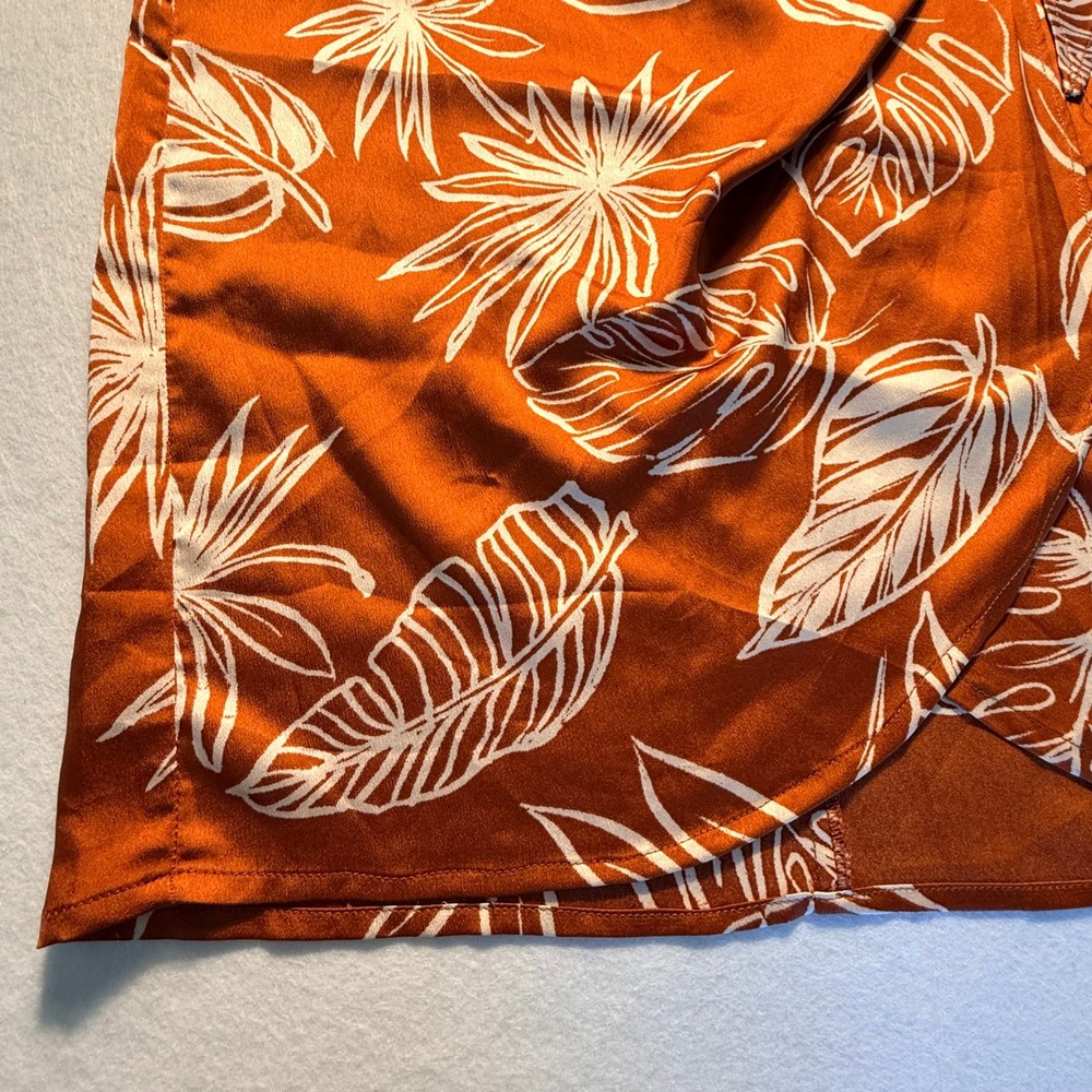 Forever 21 Rust Orange Small Skirt Tropical Leaf Print Faux Wrap Midi Side Tie - Picture 9 of 14